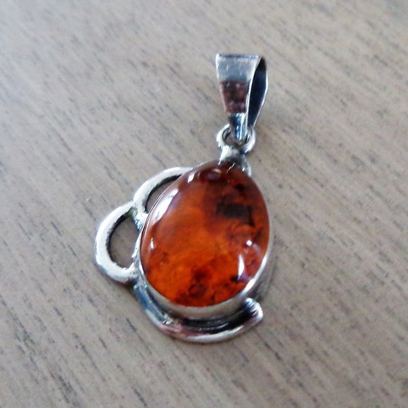 Genuine Amber 925 Silver Pendant - Picture 4 of 8